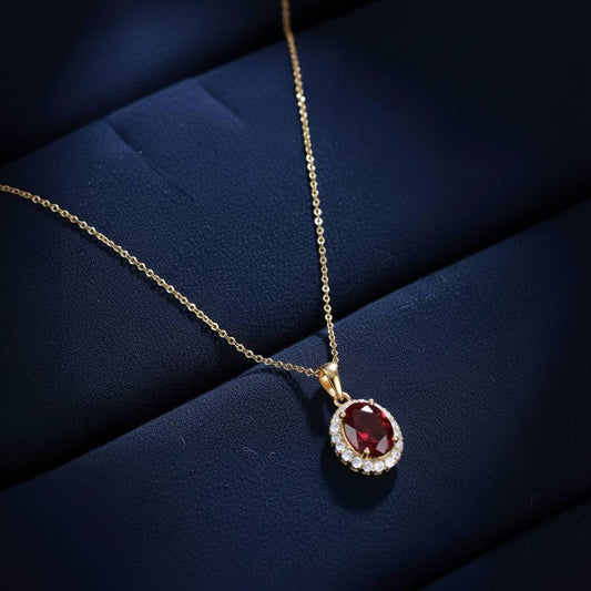 Abidii Eternity Set – oval halo pendant necklace with matching oval stud earrings displayed on a soft fabric surface, showing their timeless, luminous design.