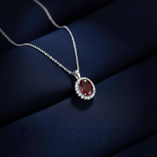 Abidii Eternity Set – oval halo pendant necklace with matching oval stud earrings displayed on a soft fabric surface, showing their timeless, luminous design.