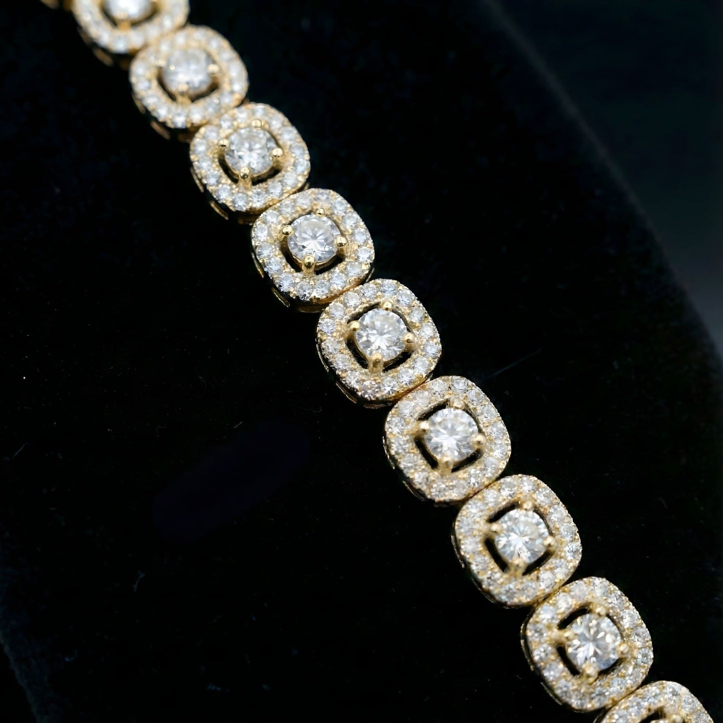 Close-up of square zircon links on Crown Square Bracelet