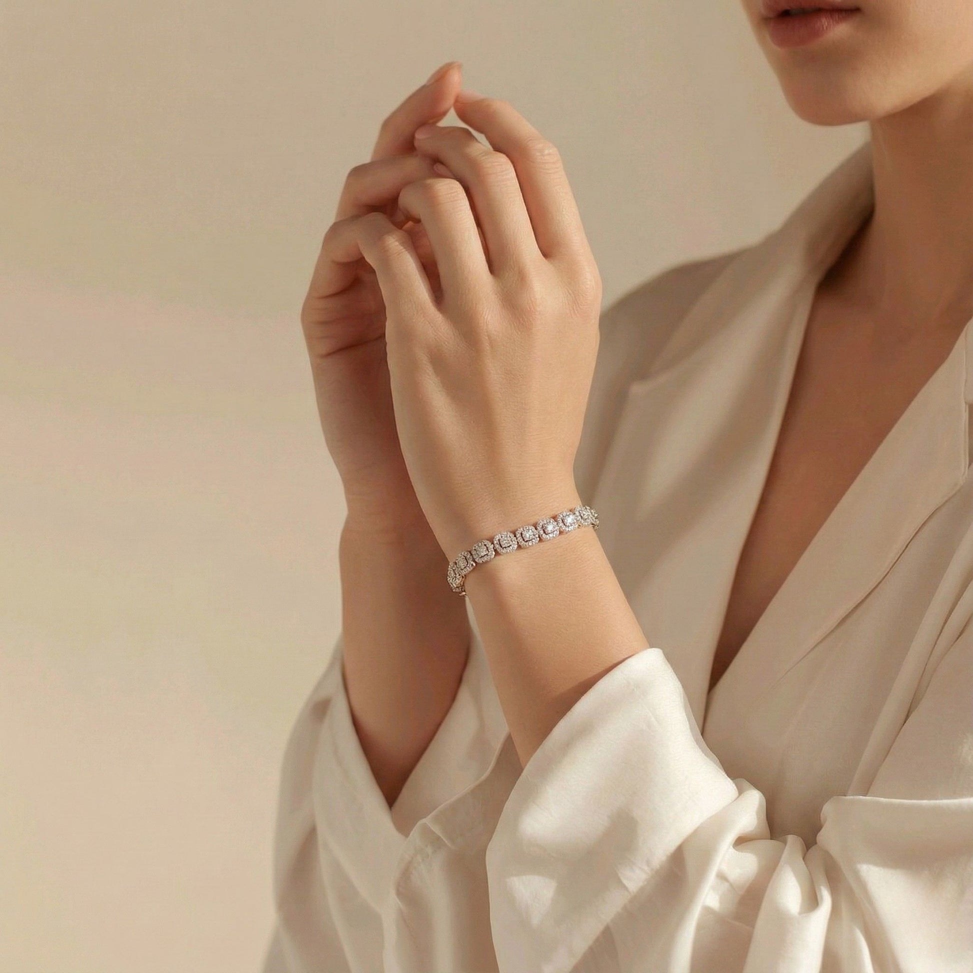 Crown Square Bracelet on wrist of a model